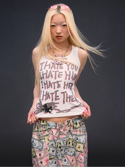 Hate Printed Vest【s0000017291】