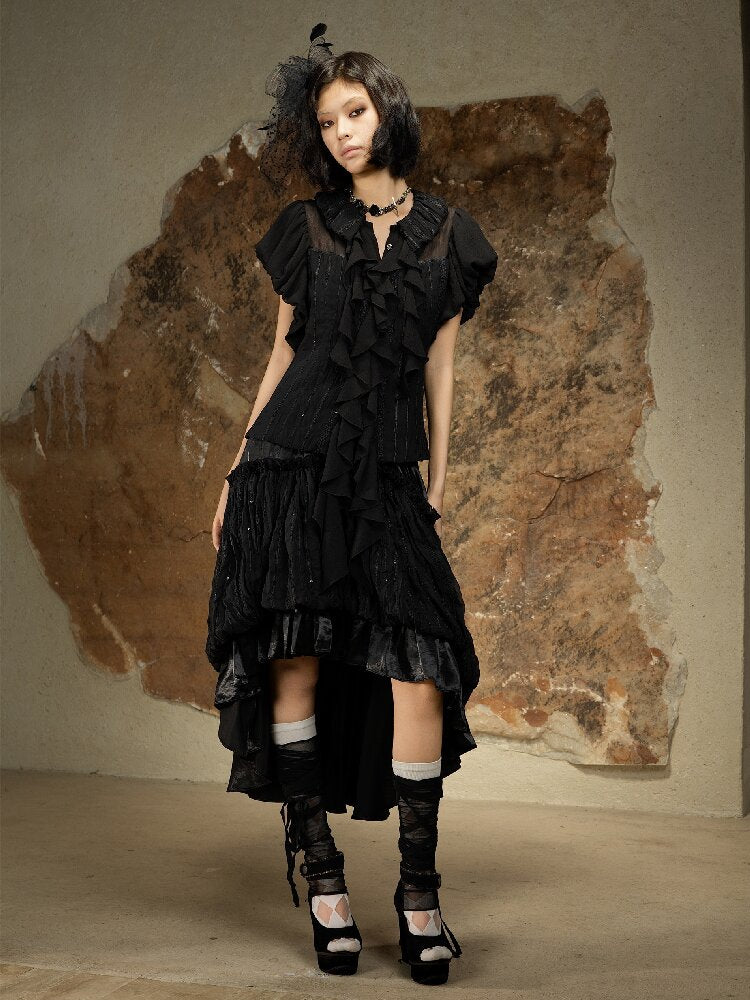 Court Style Dark Punk Puff Sleeve Shirt【s0000016886】