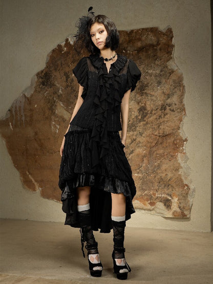 Court Style Dark Punk Puff Sleeve Shirt【s0000016886】