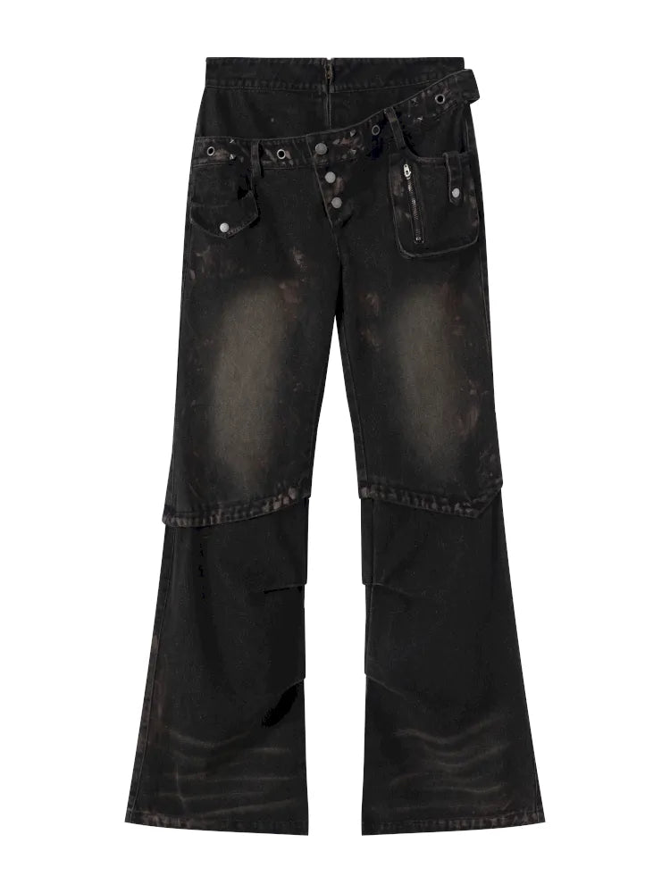 Patchwork Distressed Low-Rise Jeans【s0000013966】