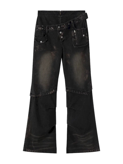 Patchwork Distressed Low-Rise Jeans【s0000013966】