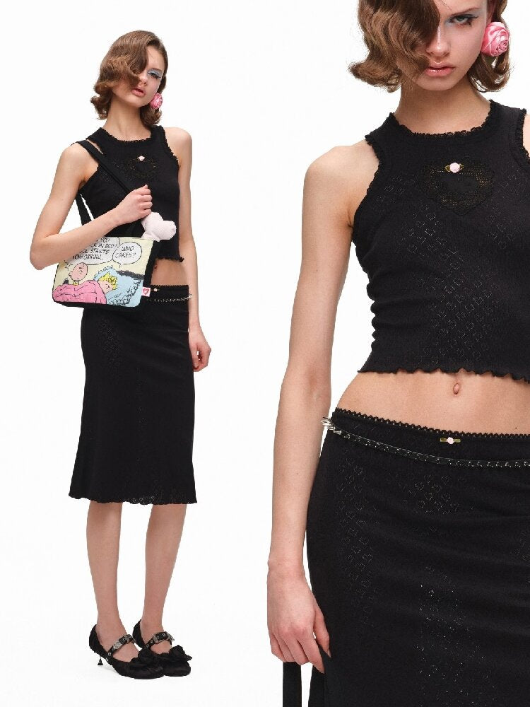 Jacquard Knitted Vest Midi Skirt【s0000016904】