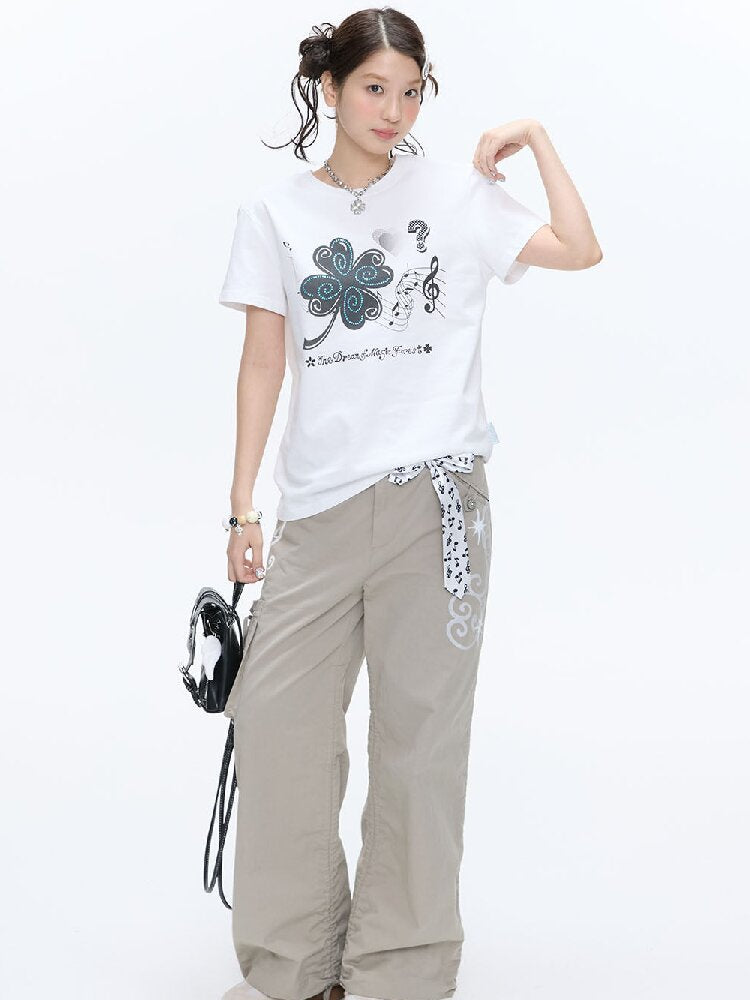 White Melody Shoulder Sleeve T-Shirt【s0000016381】