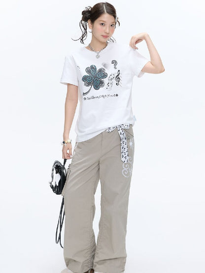 White Melody Shoulder Sleeve T-Shirt【s0000016381】