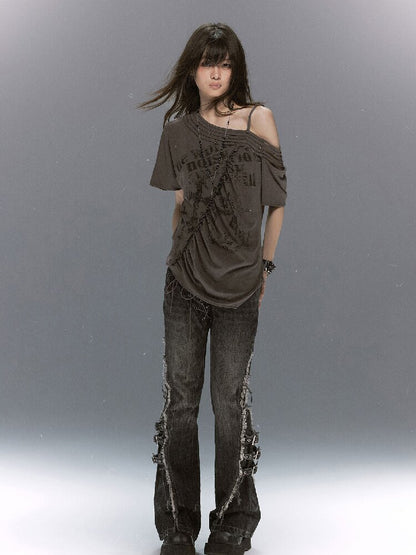 Punk Cross Split Riveted T-Shirt【s0000017495】
