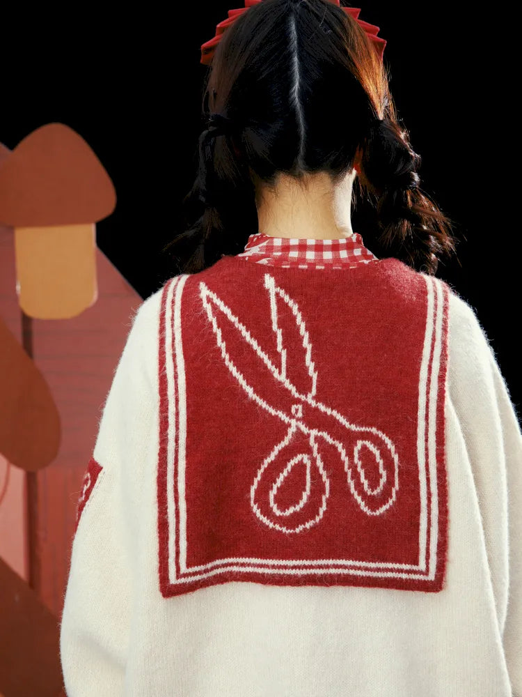 Contrasting Navy Collar Knit Cardigan【s0000014155】