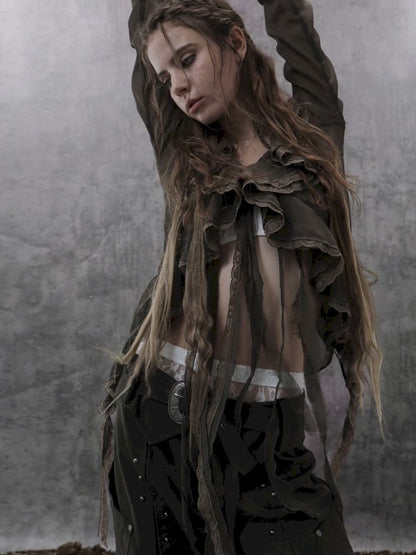 Original Textured Sheer Chiffon Blouse【s0000013908】