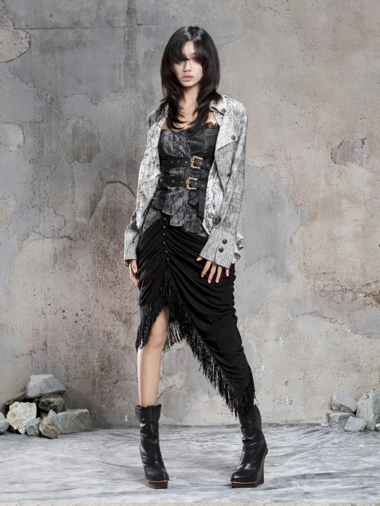 Asymmetric Knit Patchwork Drawstring Skirt【s0000014125】