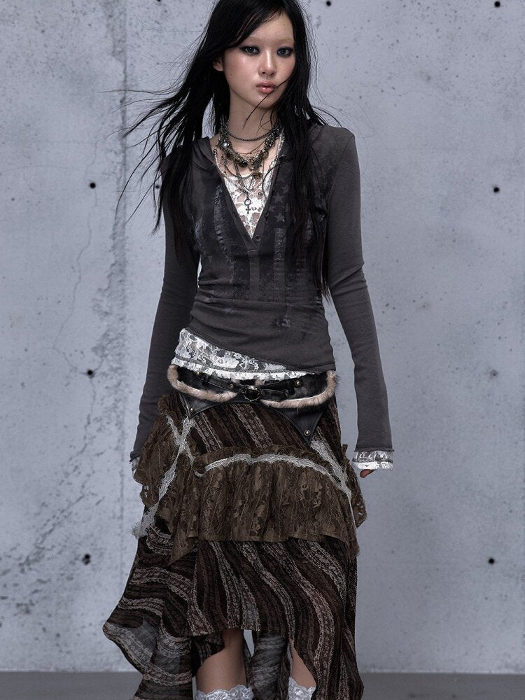 Lace Patchwork Hooded T-shirt【s0000015544】