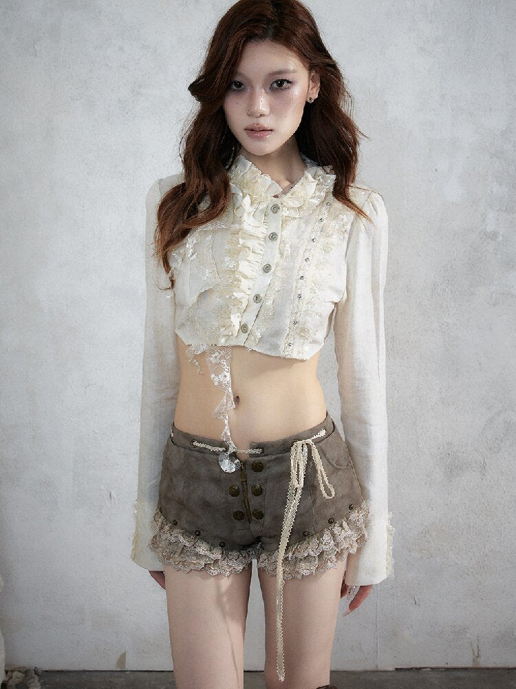 Vintage Lace Asymmetrical Shirt【s0000017987】