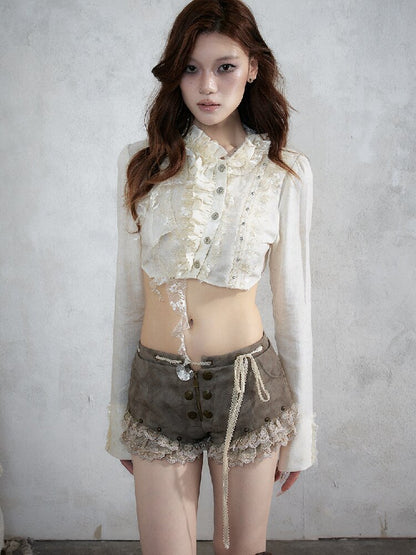 Vintage Lace Asymmetrical Shirt【s0000017987】
