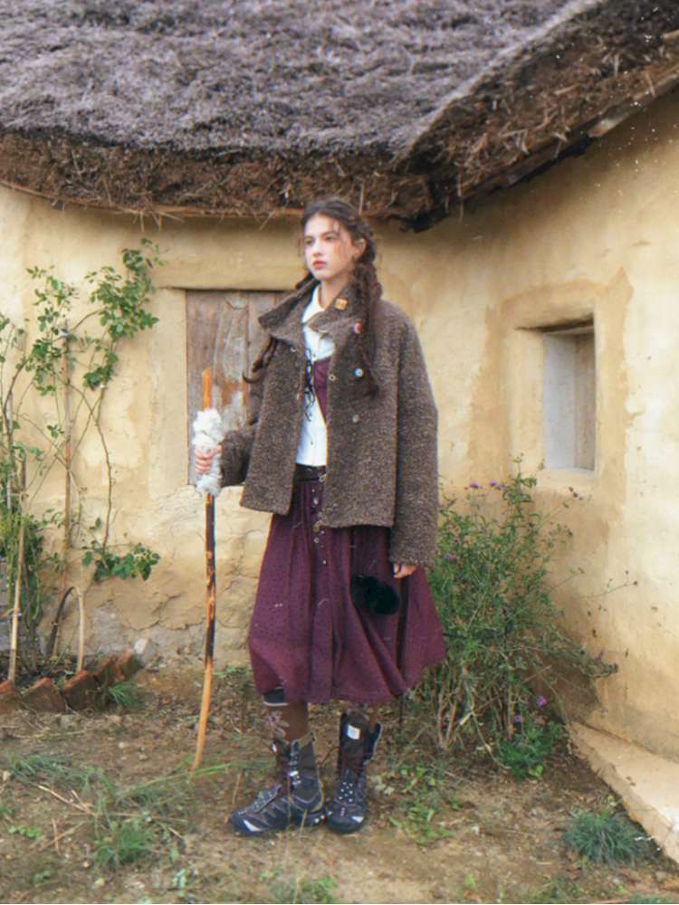 Brown Woolen Loose Button Coat【s0000014896】