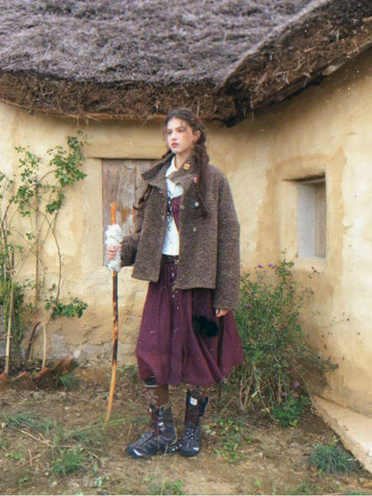 Brown Woolen Loose Button Coat【s0000014896】