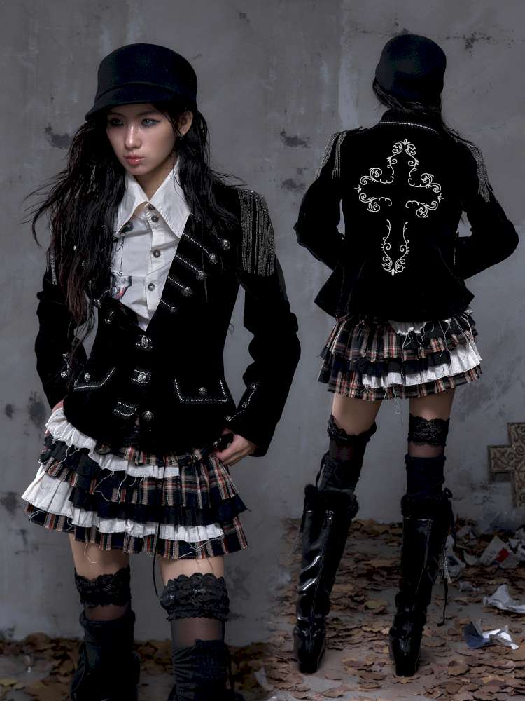 Waist-Defining Flocked Suit Jacket【s0000014458】