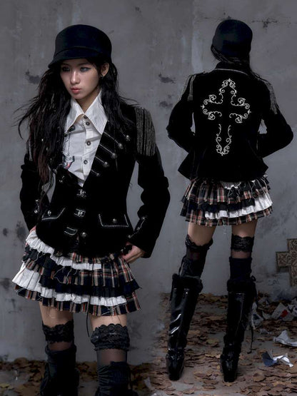 Waist-Defining Flocked Suit Jacket【s0000014458】