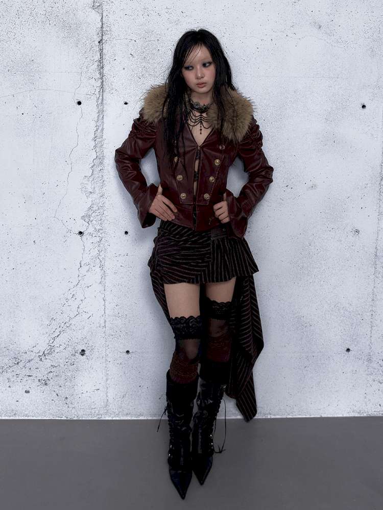 Court Punk Fur Waist Leather Coat【s0000014927】