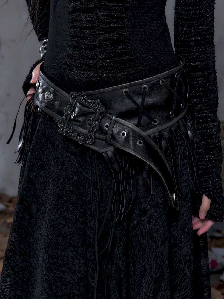 Heavy-Duty Fringe Wide Leather Belt【s0000014476】