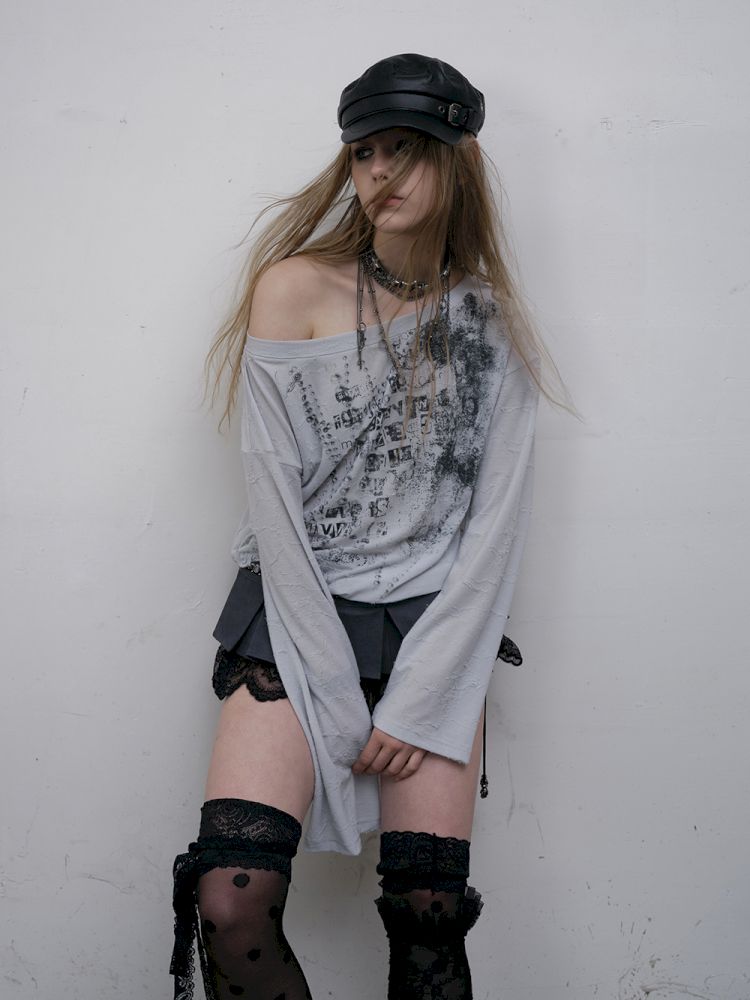 One-shoulder long-sleeved T-shirt【s0000012613】