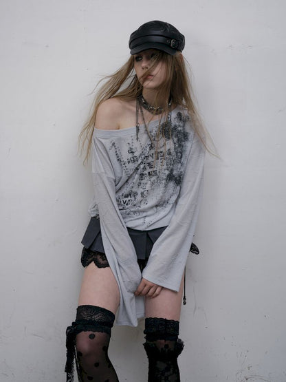 One-shoulder long-sleeved T-shirt【s0000012613】