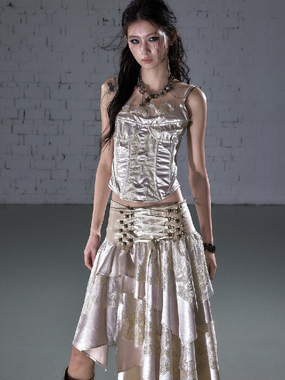 Lace Satin Fake Two Corset【s0000015936】