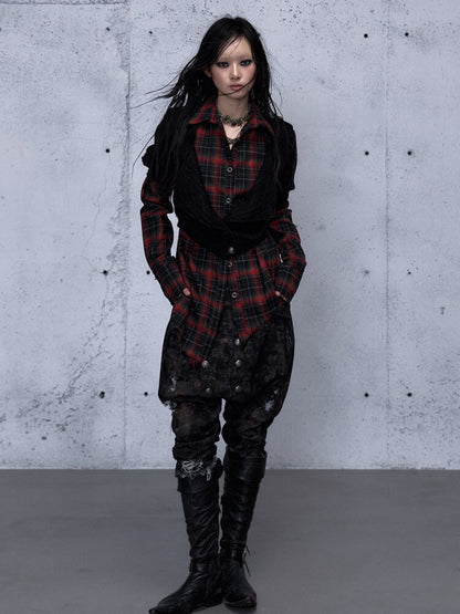 Check Knit Fake Two Piece Shirt【s0000015547】