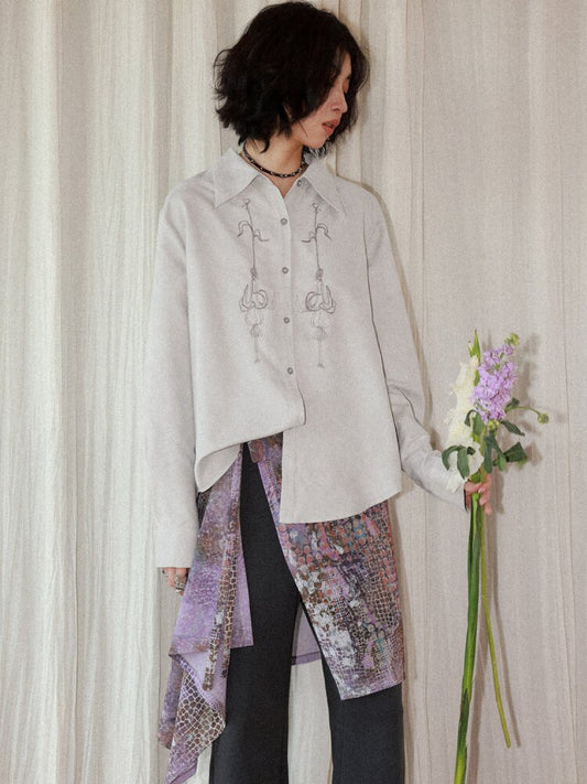 Suede Embroidered Lantern Sleeve Top【s0000015461】