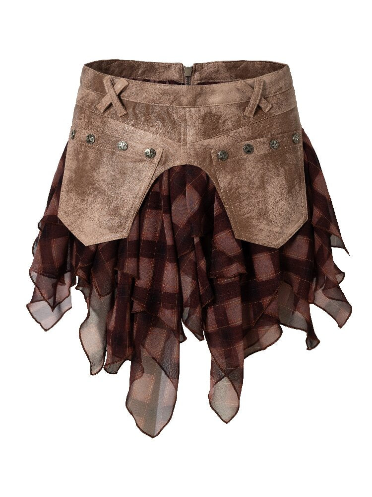 Washed Irregular Leather Denim Skirt【s0000015943】