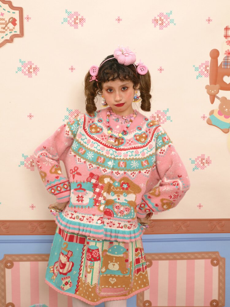 Red Pink Mink Wool Rabbit Cardigan【s0000015572】