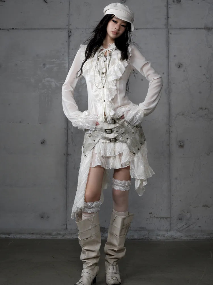 Court-Style Lace Chiffon Shirt【s0000013948】