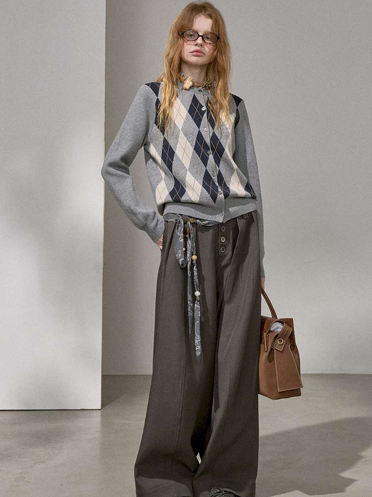 Diamond Plaid Knit Sweater Pants【s0000015072】