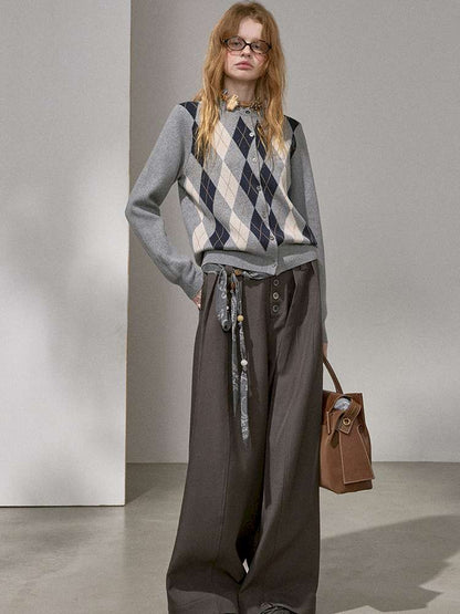 Diamond Plaid Knit Sweater Pants【s0000015072】