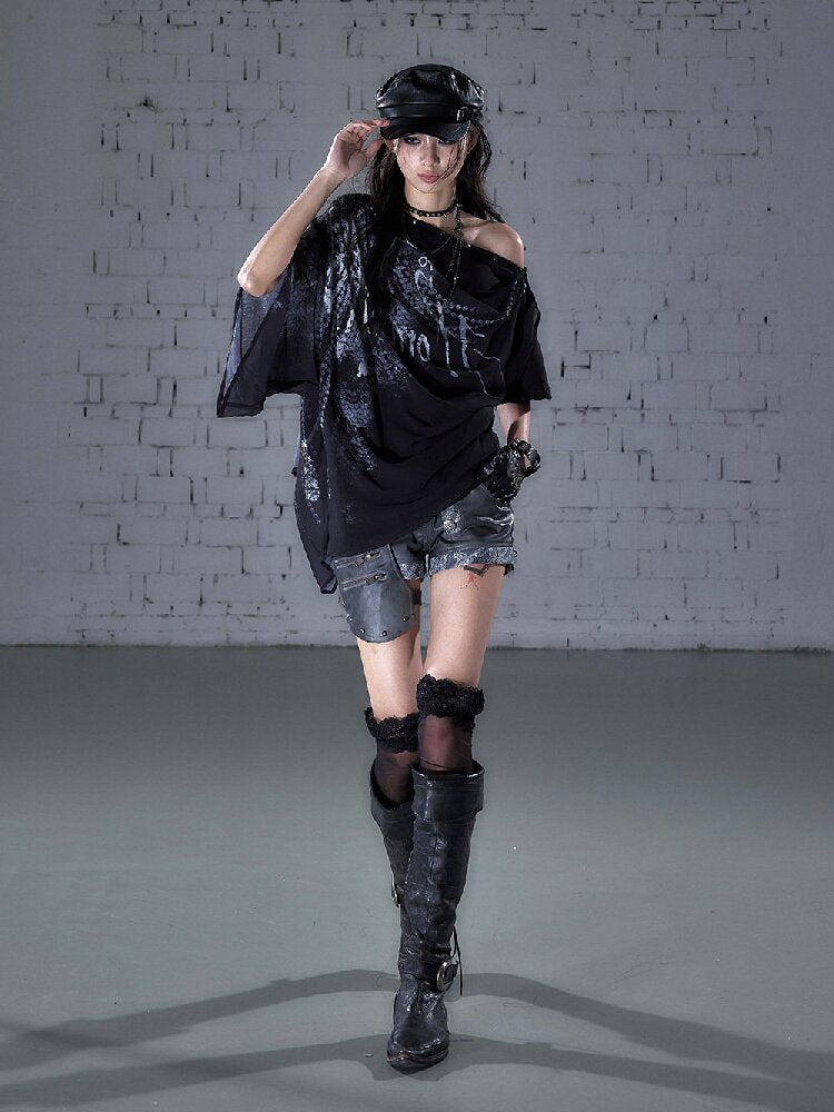 Print Chiffon Swing Collar T-Shirt【s0000016209】