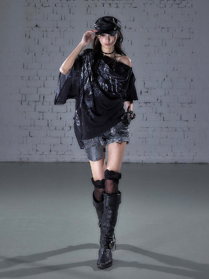 Print Chiffon Swing Collar T-Shirt【s0000016209】