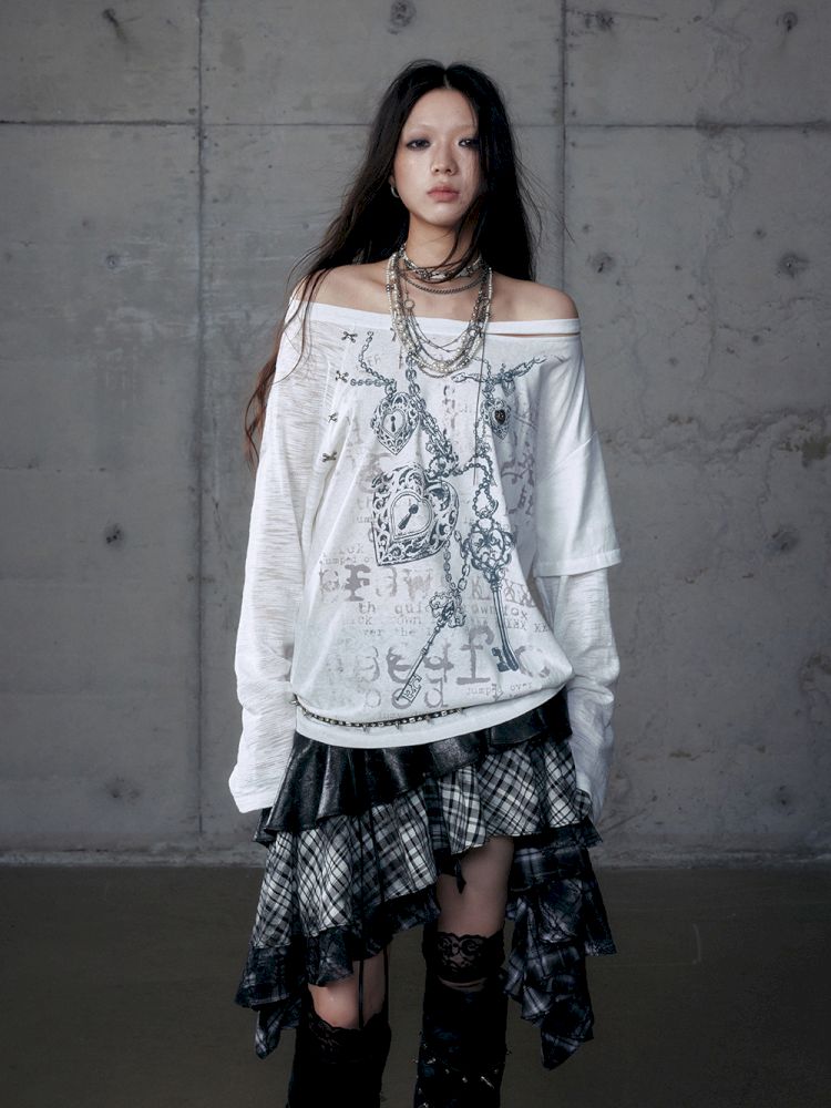 One-shoulder long-sleeved T-shirt【s0000013468】
