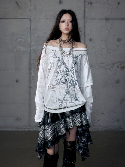 One-shoulder long-sleeved T-shirt【s0000013468】