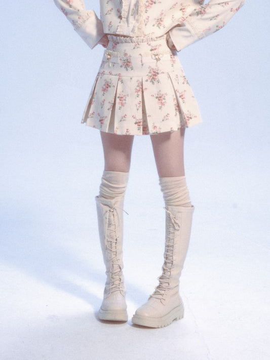 Patchwork Pleated Lace Half Skirt【s0000007441】