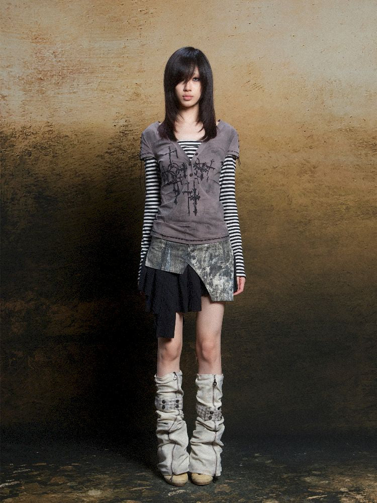 토템 크로스 인쇄 긴 슬리브 티셔츠 [S0000011819]