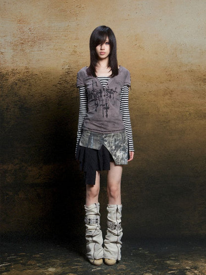 토템 크로스 인쇄 긴 슬리브 티셔츠 [S0000011819]