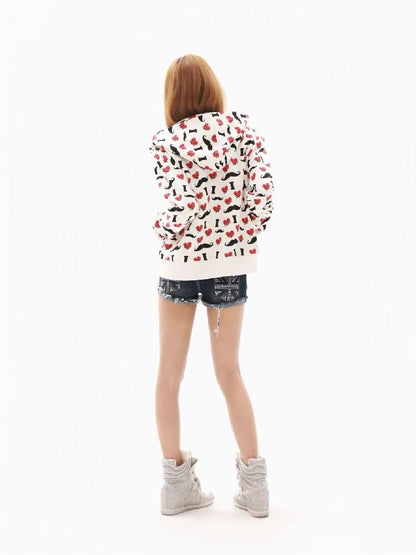 Heart Print Wide Zip Hoodie Jacket【s0000018354】