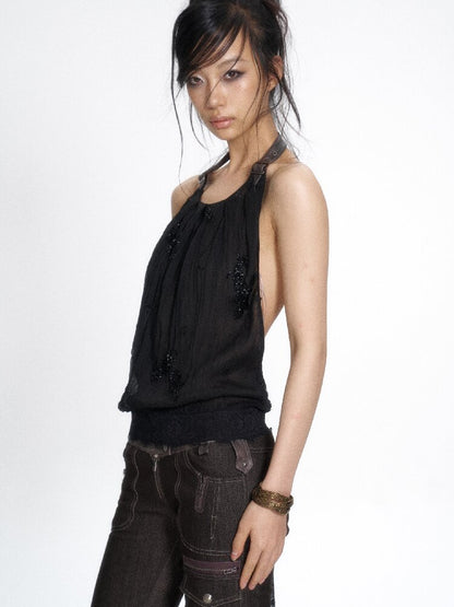 Chiffon Lace Embroidered Halter Top【s0000017659】