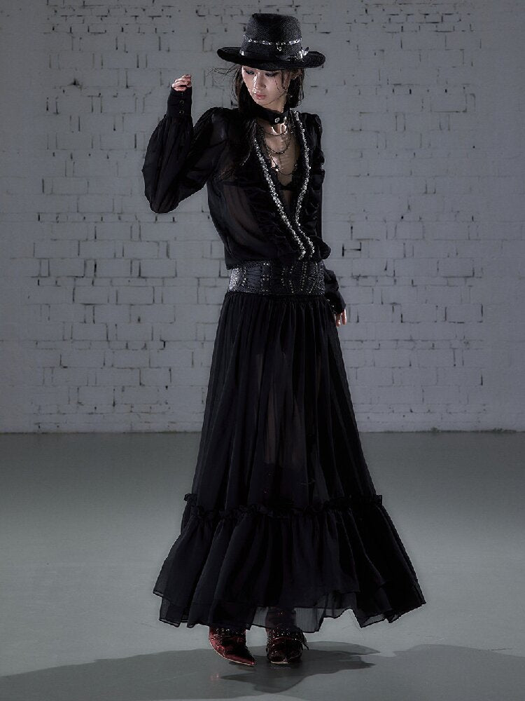 Shirring Deep V Chiffon Dress【s0000015932】
