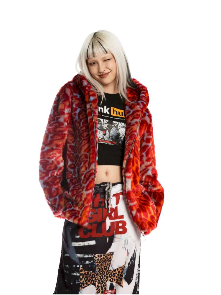 Y2K Leopard Print Cool Fur Hooded Jacket【s0000014911】