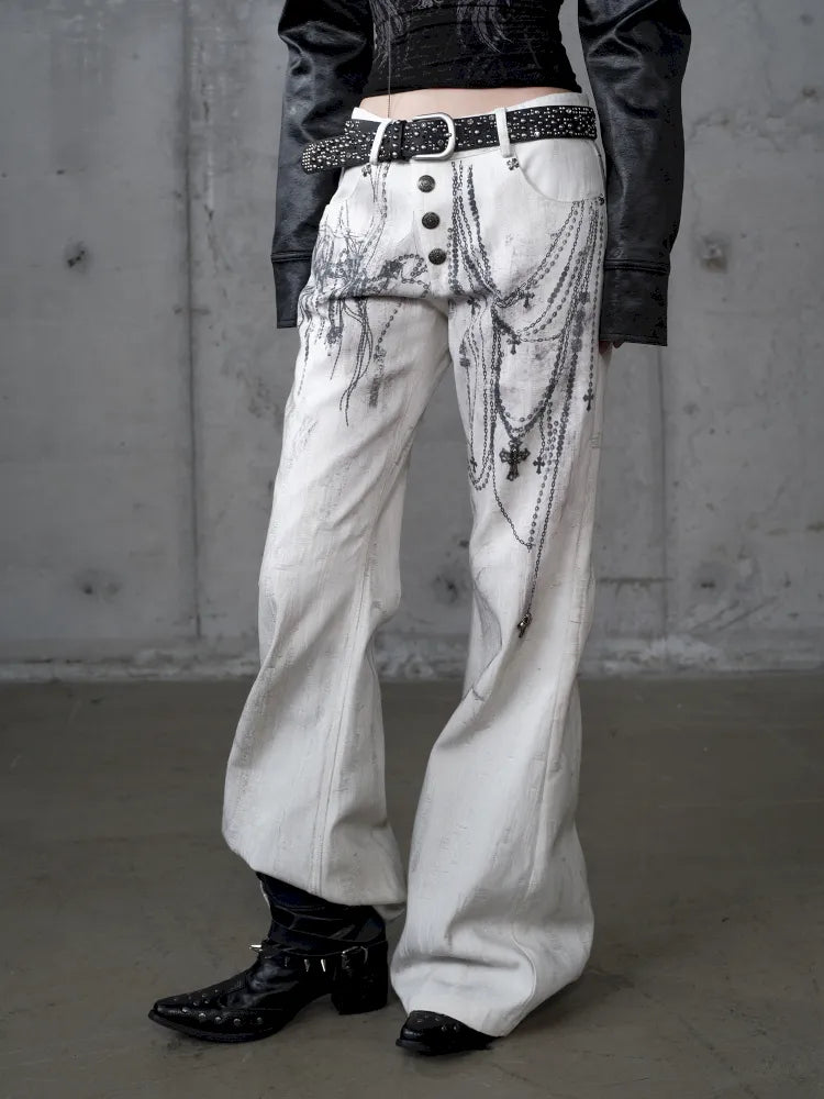 Denim Distressed Wide-Leg Pants【s0000013949】