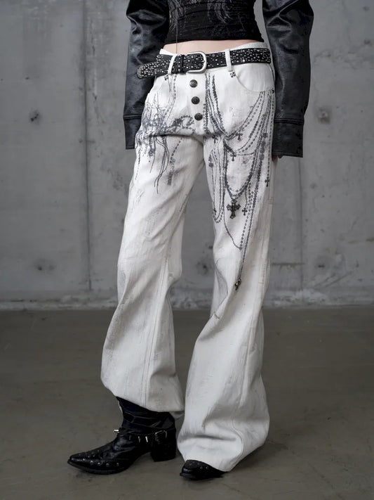 Denim Distressed Wide-Leg Pants【s0000013949】
