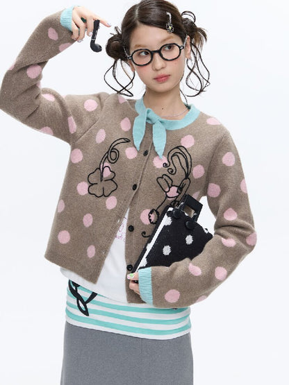 Contrasting Bow Polka Dot Sweater【s0000016382】