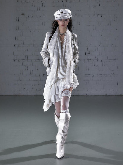 Streamer Snood Chiffon Leather Jacket【s0000015942】