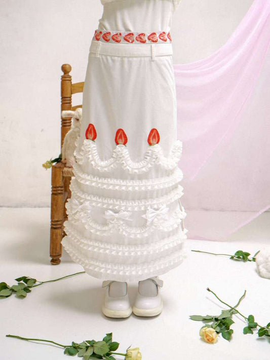 Cream Strawberry Cake Print Pencil Skirt【s0000014531】