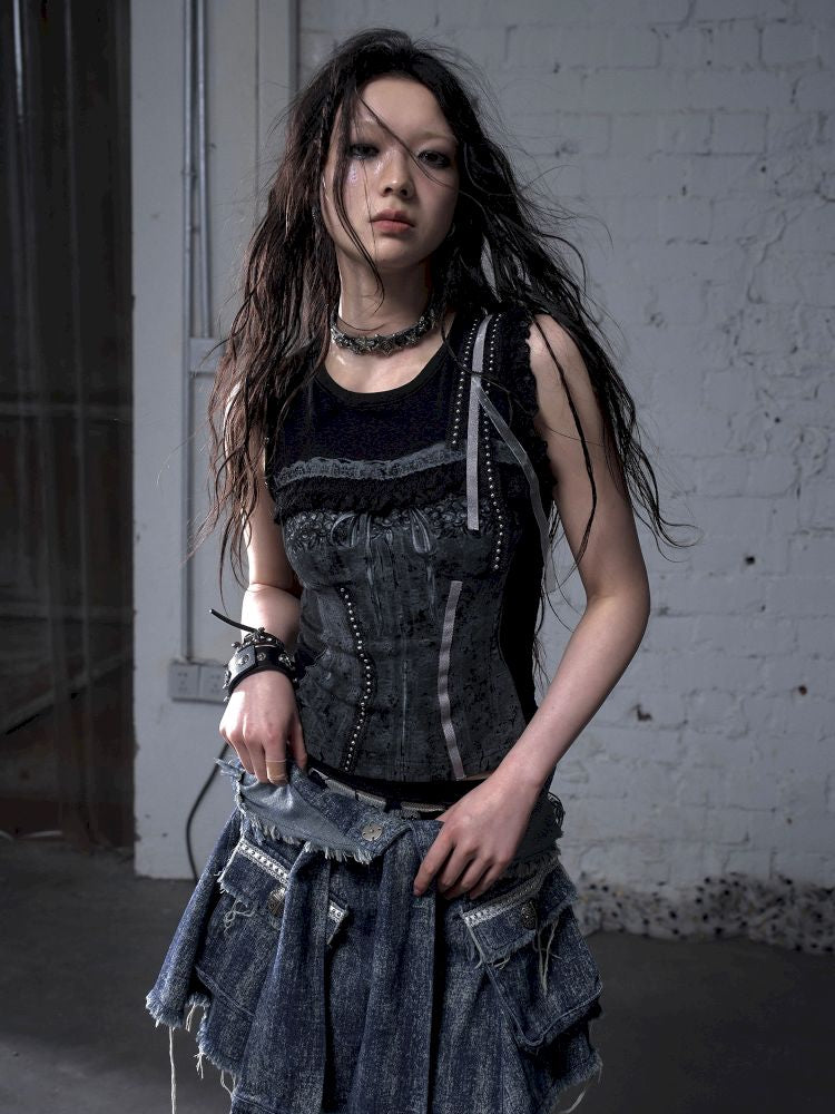 Ssleeveless fitted knit short vest【s0000012791】