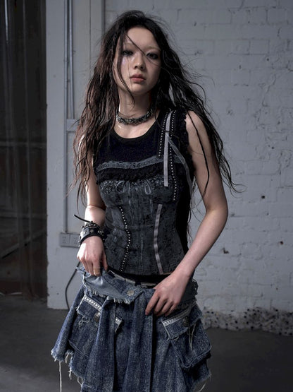 Ssleeveless fitted knit short vest【s0000012791】