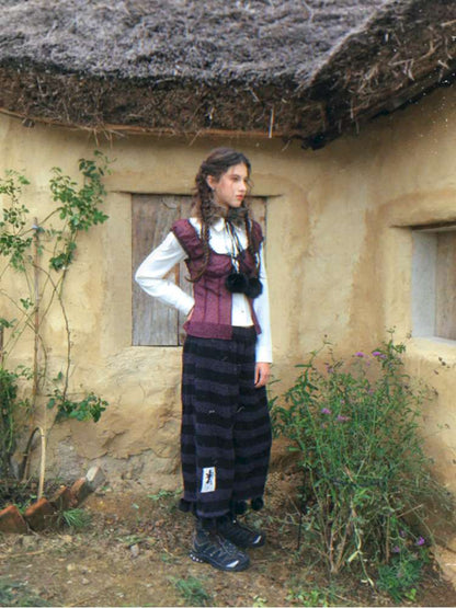 Striped Knit Furball Midi Slacks【s0000014900】